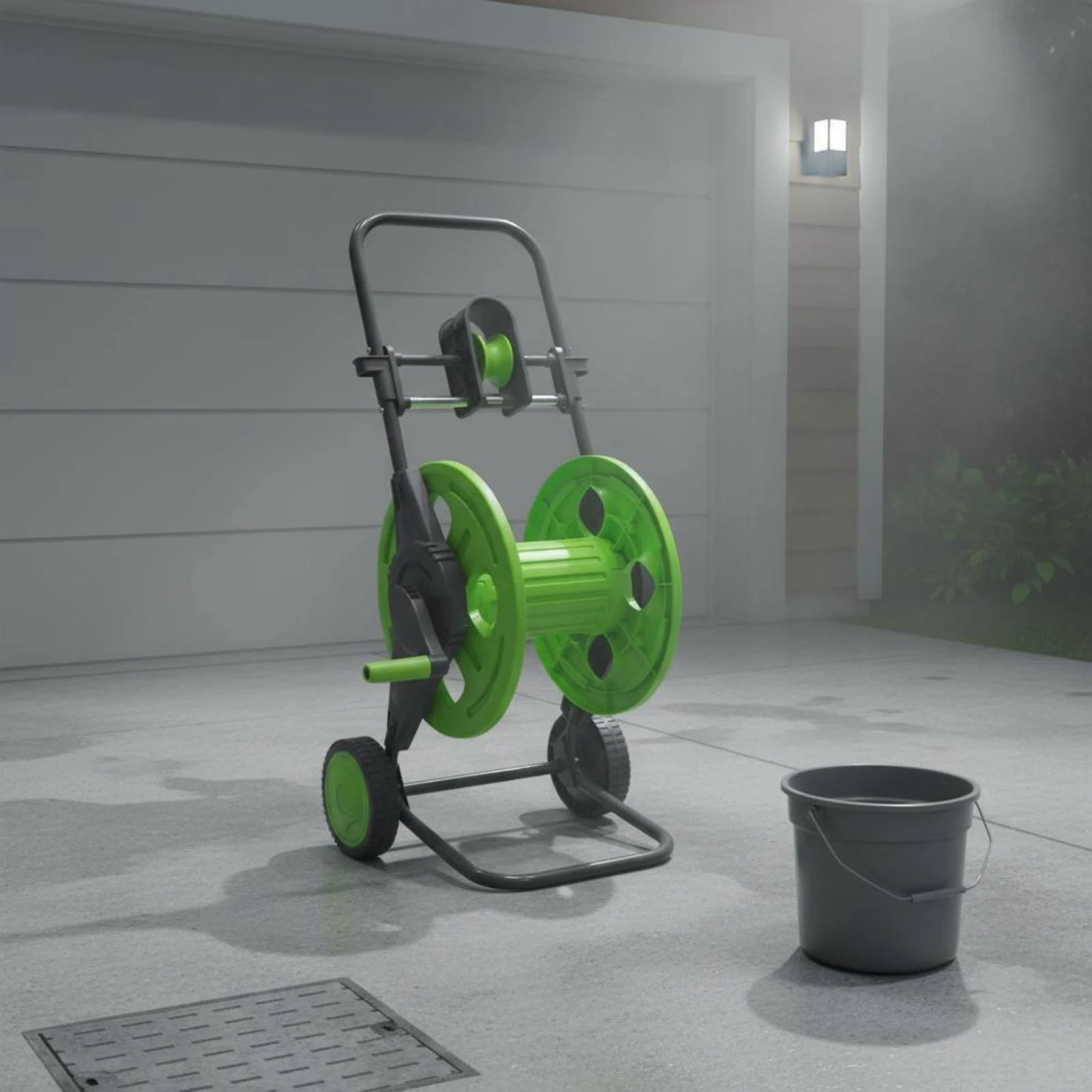 Push Hose Reel Carrier Triangular Base Wheeled Hose Reel Carrier Outdoor Storage ABS Plastic Easy to Move for Car Washing