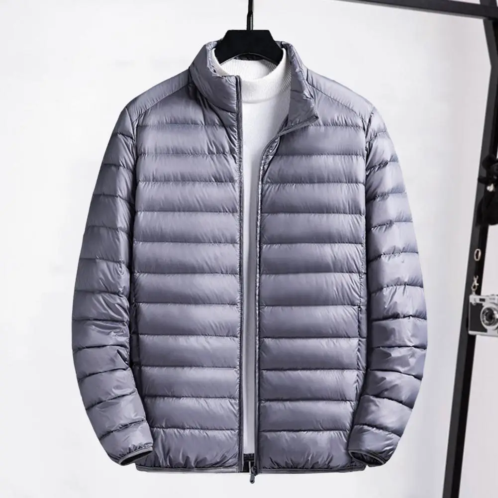 Cotton Jacket with Stand Collar Men's Lightweight Cotton Quilted Jacket with Stand Collar Side Pockets Zipper Closure for Winter