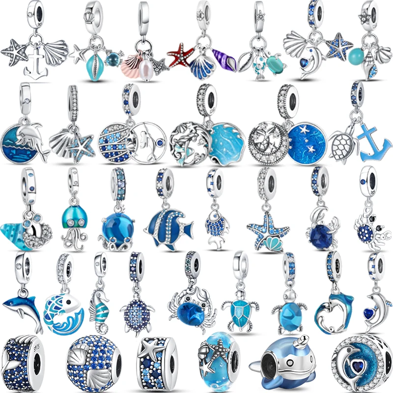 

Charms Fit Pandora Original Bracelet 925 Sterling Silver Blue Ocean Series Octopus Sea Turtle Fish Shell Bead DIY Jewelry Making