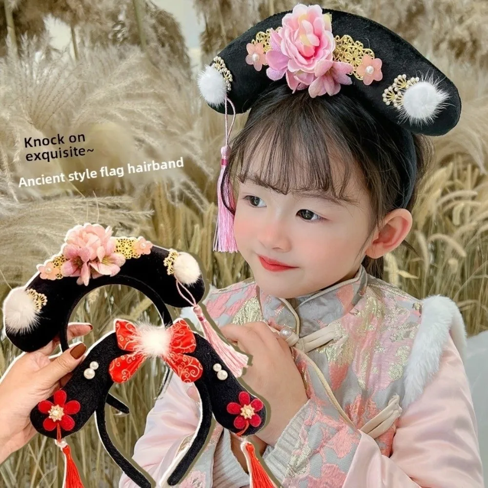 

Traditional Flower Hanfu Headband Bow Pearl Chinese Style Headwear Crown Tassel Ancient Style Hair Hoop Children