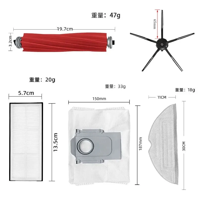 Accesorios para Robot aspirador Roborock S7 Maxv Ultra S7 Pro Ultra, Cepillo Lateral principal, filtro HEPA, almohadilla de fregona, piezas de bolsa