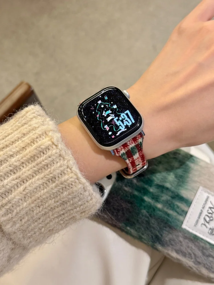 Retro Woolen Leather Band For iWatch Ultra 11 10 9 8 7 6 5 Se 4 Christmas Strap For Apple Watch 40mm 41mm 42mm 44 45mm 46mm 49mm