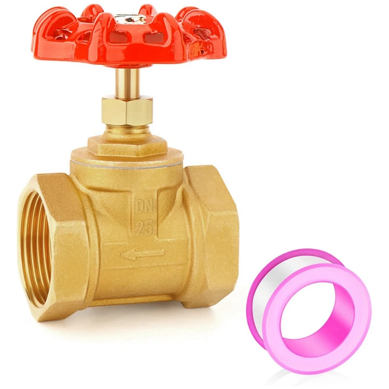 LICG 1PCS Brass Industrial Gate Valve, DN25 1Inch NPT Female With Wheel Handle, Heavy Duty Gate Valve Tool For Water,Oil, Gas