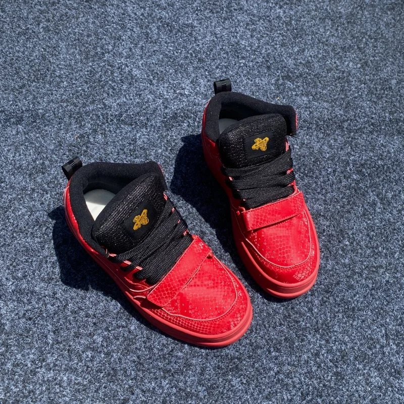 Red Snake Pattern Platform Sneakers Thick Sole Height Increasing Skate Shoes Men Women Large Size Casual Fashion Hook&Loop Closu