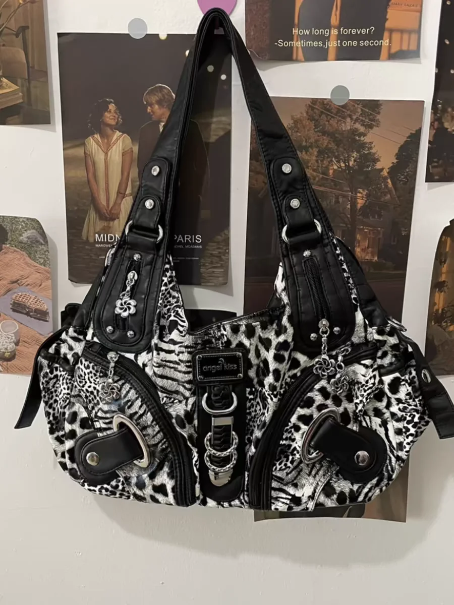 

Vintage Black Y2k Handbag Women Retro Subculture Leather Large Capacity Shoulder Bags Ladies Harajuku Aesthetic Tote Bag 2025