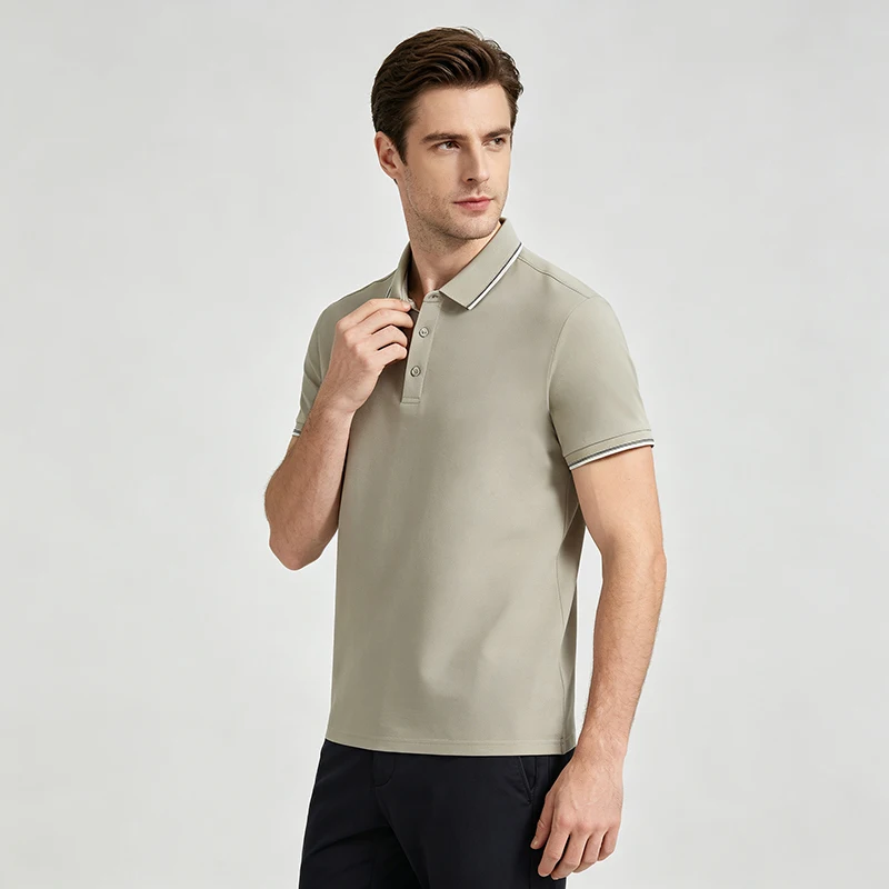 Premium Luxury Fragrance Cooling Ice Silk Polyester Spandex Color Block Collar Thin Short Sleeve T