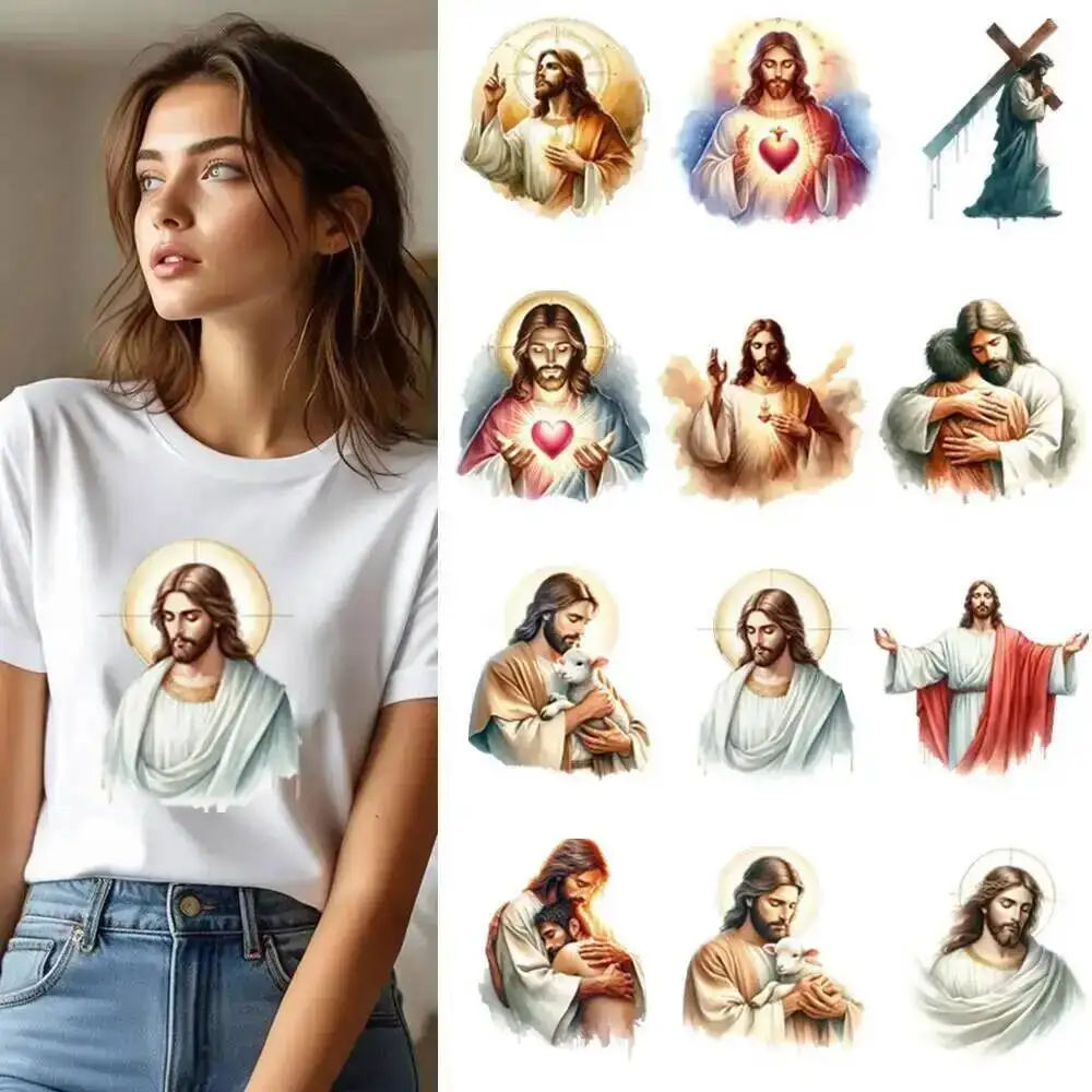 Autocollant de transfert de chaleur créatif Christ jésus dieu, 25cm, DTF, patchs de transfert pour vêtements, T-shirt, Appliques