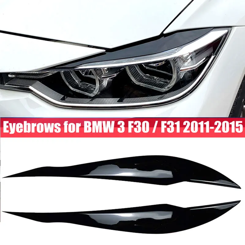 Cejas negras brillantes para faros delanteros de coche, párpados de plástico ABS para BMW Serie 3 F30 Sedan F31 Wagon 2011-2018, 2 uds.