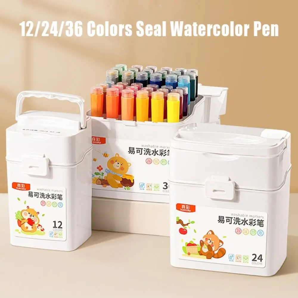 Creative Colored Seal Watercolor Pen Water-soluble 12/24/36 Colors Art Marker Pen Graffiti Painting Brush Students
