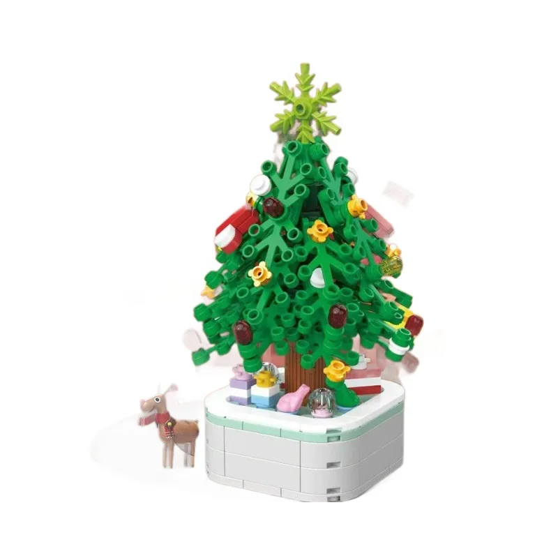 

Christmas Tree Building Blocks With Music Box Pink Green Winter Festival Snow Snowman Christmas Gift For Girls Boys Adults
