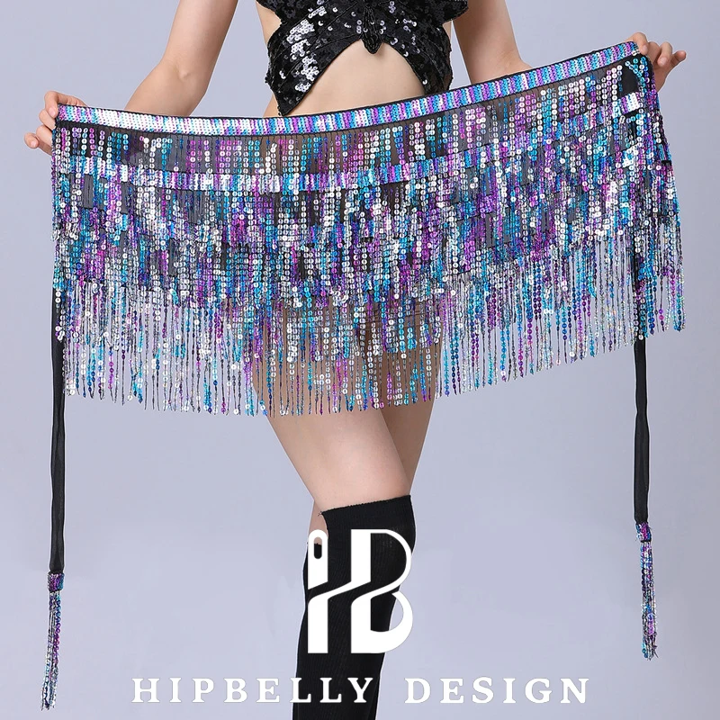 Belly Dance ผ้าพันคอสะโพก Sequined พู่ Oriental Dance อุปกรณ์เสริมเอวสะโพกเข็มขัดเครื่องแต่งกายฮาโลวีนอุปกรณ์เสริม