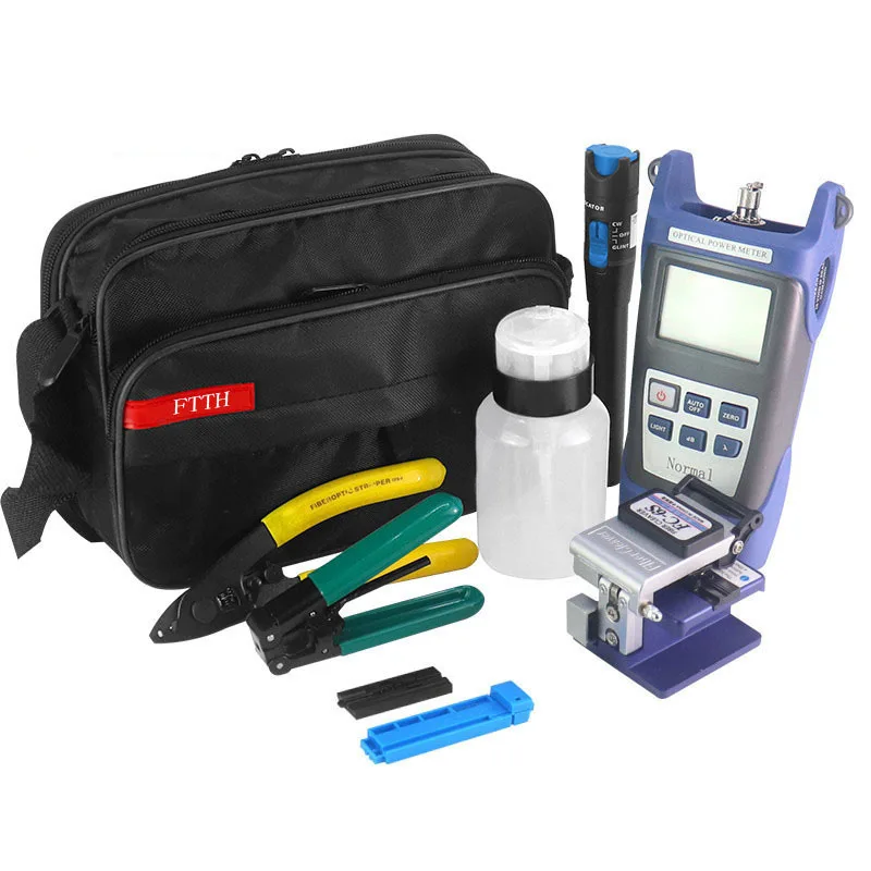 FTTH Fiber Optic Tool Kit with Fiber Cleaver -70~+10dBm Optical Power Meter Visual Fault Locator 5mw