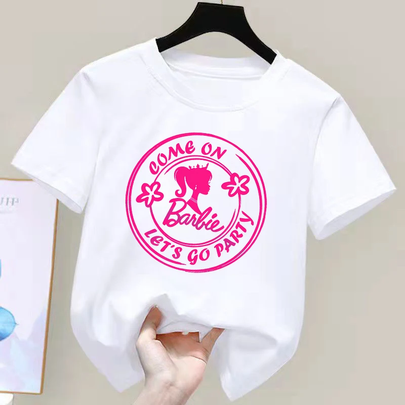 Barbies Girl T Shirt Short Sleeve Kids Tees Shirt O Neck White Tops Cartoon Printed Baby Clothes Toddler Cute Summer Clothing