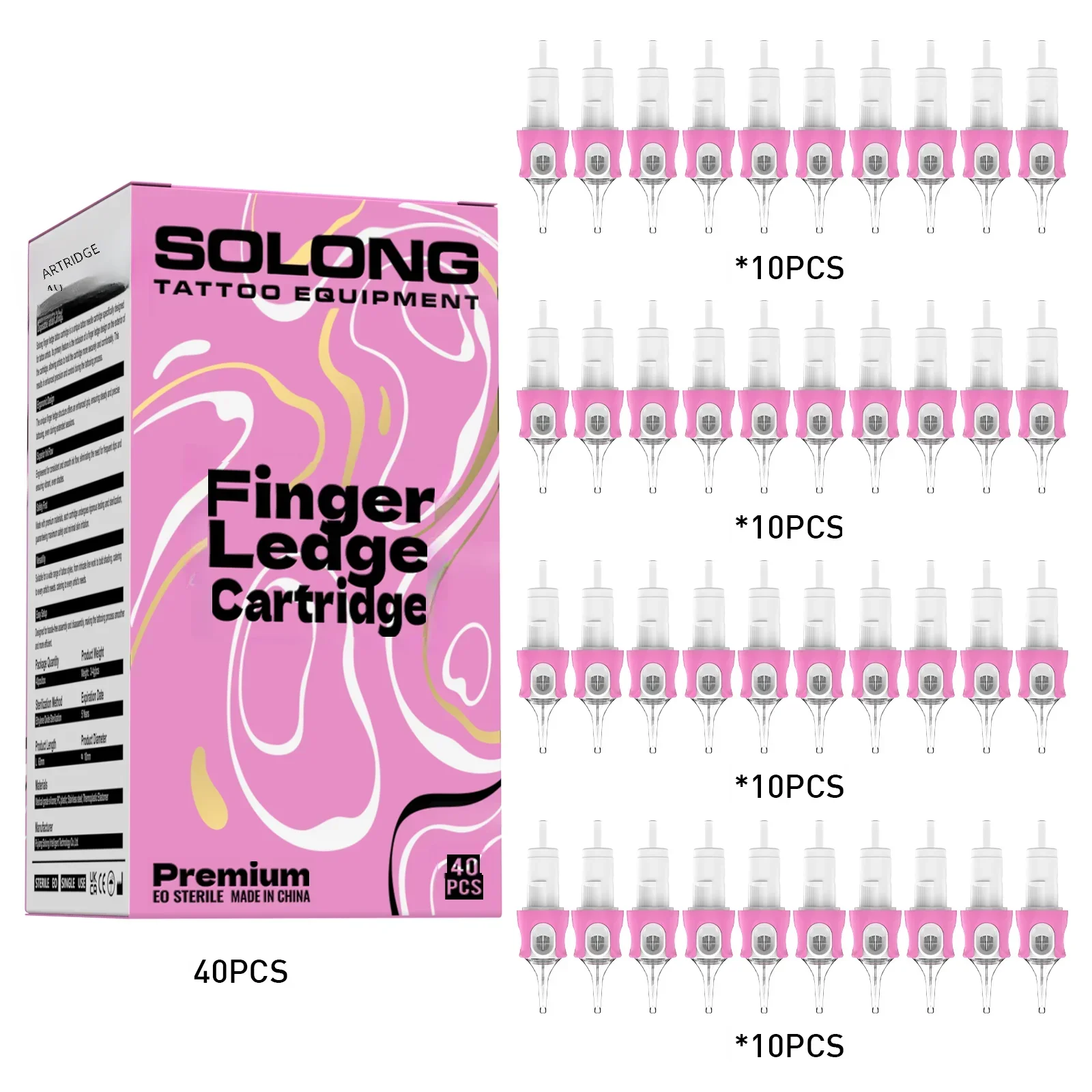 Solong-agujas de tatuaje de seguridad para artista, Cartucho de maquillaje permanente desechable con manguito para los dedos, color rosa, RL/RS/RM,