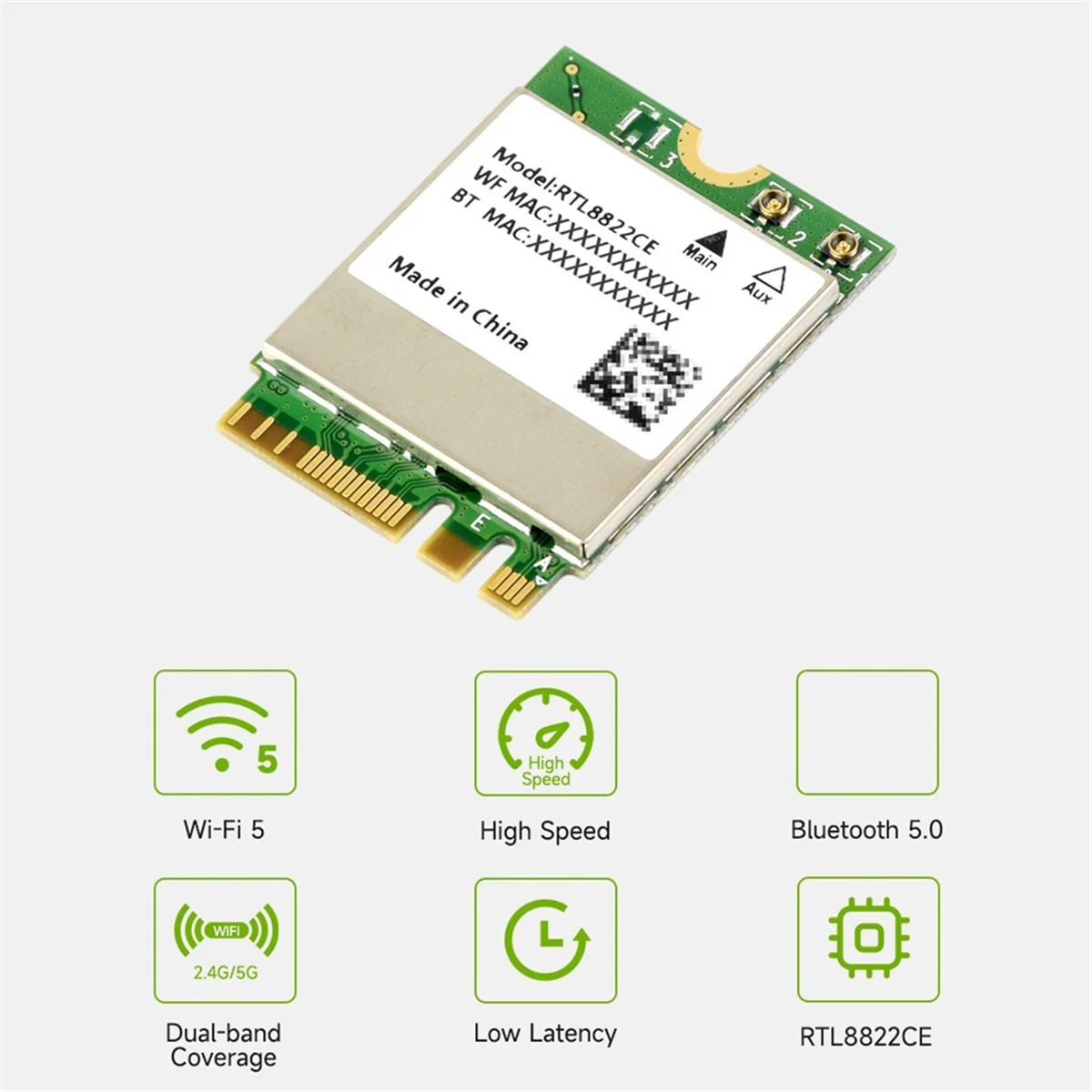 JAS-RTL8822CE Wireless Network Card Dual-Band 2.4G/5G M.2 A/E Key WiFi Card Bluetooth 5.0 Support Laptop Win10/11 Linux