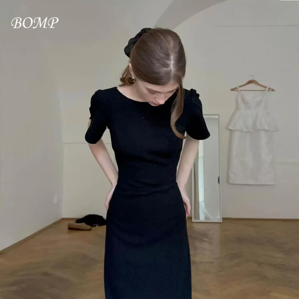 

BOMP Elegant Black Wedding Party Dress Short Sleeves Corset Open Back Evening Dresses Korea Photo Shoot Bridal Gown Customized