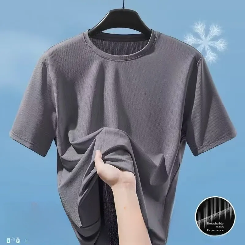 Ice Silk Quick Dry Short Sleeve T-Shirt Women's Summer Cool Feeling Mesh Top Thin Korean Style Pure Color Loose Fit Polyester
