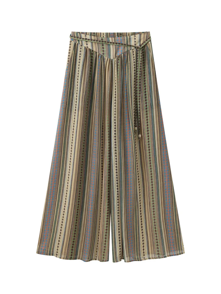 Boho Wide Leg Chiffon Palazzo Pants Women Summer High Waist Flowy Printed Skirt Trousers Casual Loose Long Pants for Petite Look