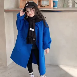 Girls Kids Woolen Coat Jacket Overcoat 2023 Blue Warm Thicken Winter Cotton  Windproof Plus Size Children's Clothing