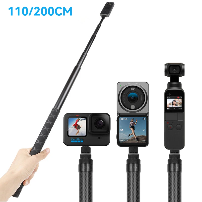 

1.1M/2M 1/4 Screw Super Long Aluminium Invisible Selfie Stick for Insta360 X3 DJI ACTION 3 GOPRO 11 Camera Selfie Stick