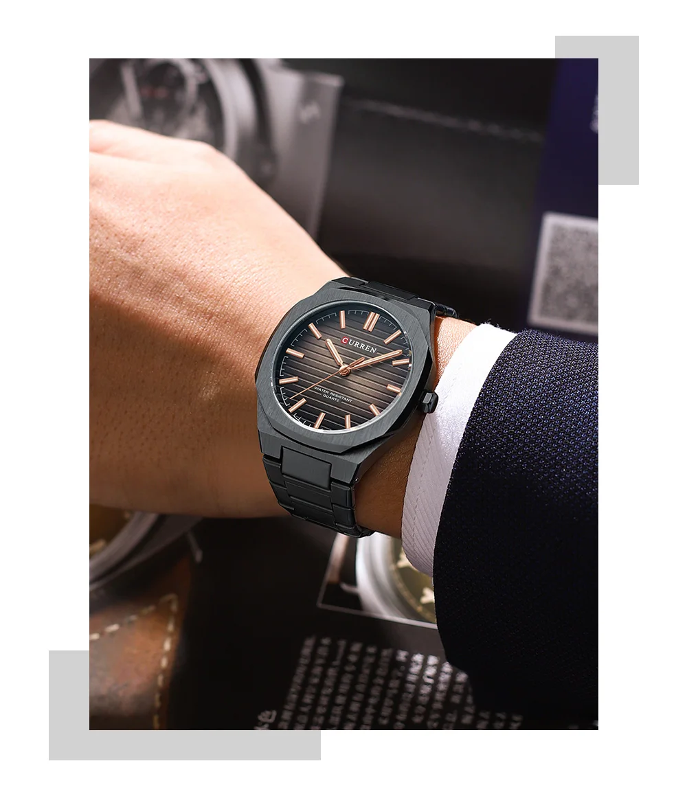 CURREN Minimalistische Herrenuhr mit Edelstahlarmband und Leuchtzeigern, klassische Business-Quarz-Armbanduhr für Männer – Detail 13