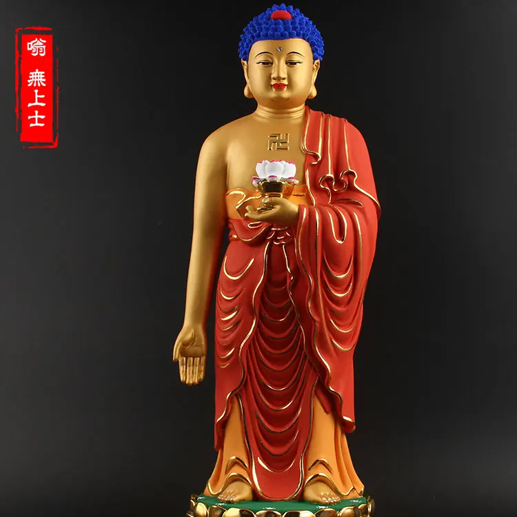 Imagem -06 - Amitabha Pintado Buda Estátua pé Amitayus Ornamento Artesanato Auspicioso Decoração Vermelho e Dourado Estatueta 48 Centímetros