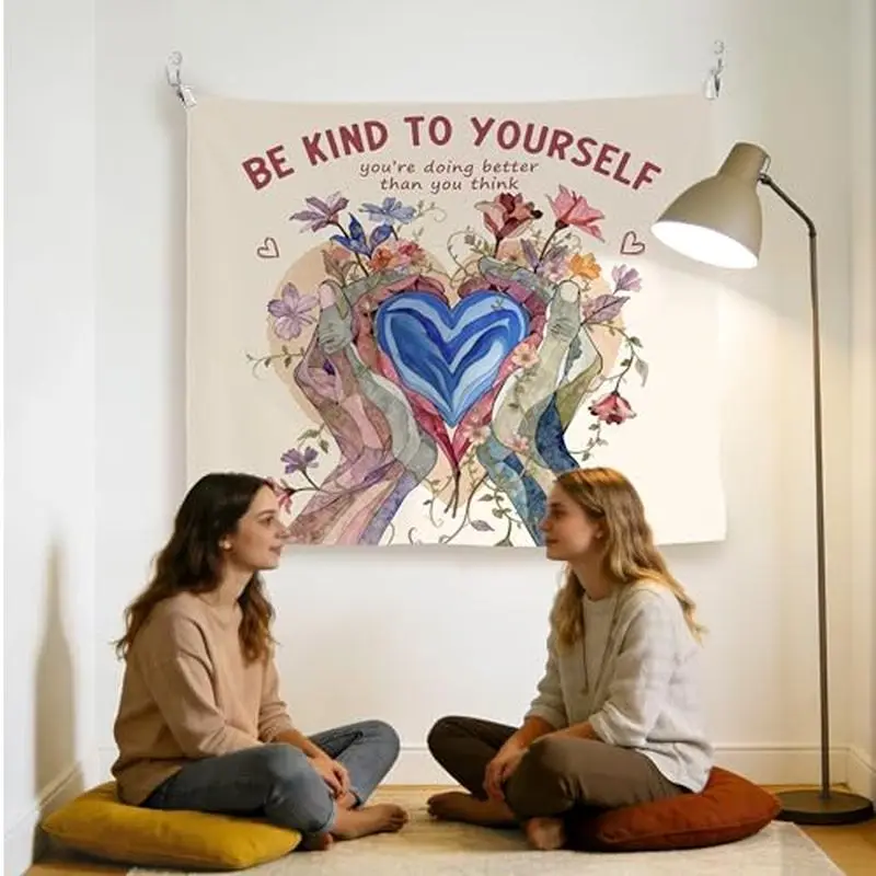 VIKAMA Gentle Treatment for Yourself Love Flower Tapestry Self Love Healing Slogan Wall Hanging Bedroom Dormitory Home Decor