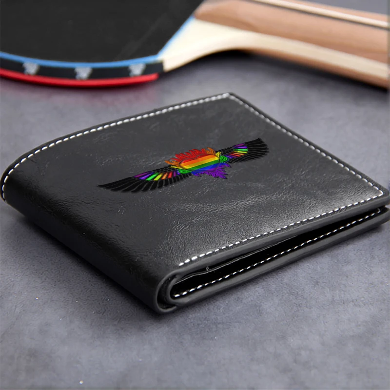Rainbow Wings Embossed PU Leather Wallet for Men Premium Compact Design Lightweight Durable Business Style