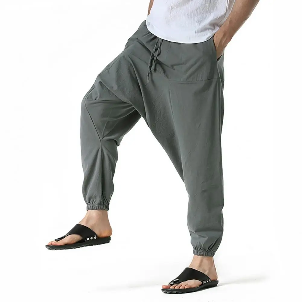 Drop Slacks Versatile Loose Fit Trousers with Crotch Pockets for Hiking Work Travel Comfortable Everyday Wear Pants Drawstring