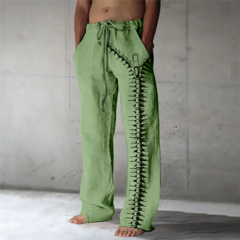 

Men's Wide Leg Pants Solid Color 3D Printing Loose Beach Pants Holiday Casual Loose Linen Trousers Summer Fashion