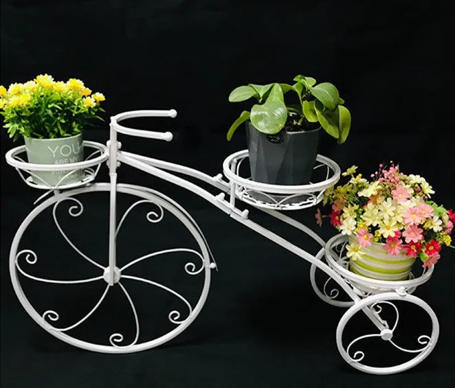 Metal Flower Pot Display Rack Wrought Iron Bicycle Flower Stand