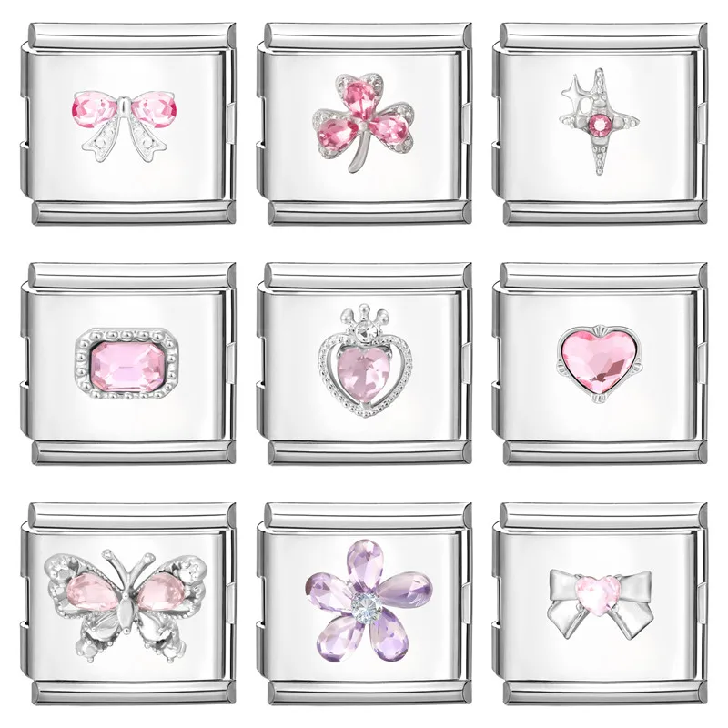 20MM Width Cute Butterfly Cherry Flowers Starfish 3D Italian Charm Links Shiny Beads Stainless Steel Bracelet Jewelry DIY Making