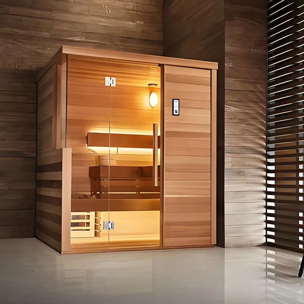 Personnalisation. Sauna intérieure à infrarouge lointain en bois de sapin pour deux personnes pour le bain de vapeur