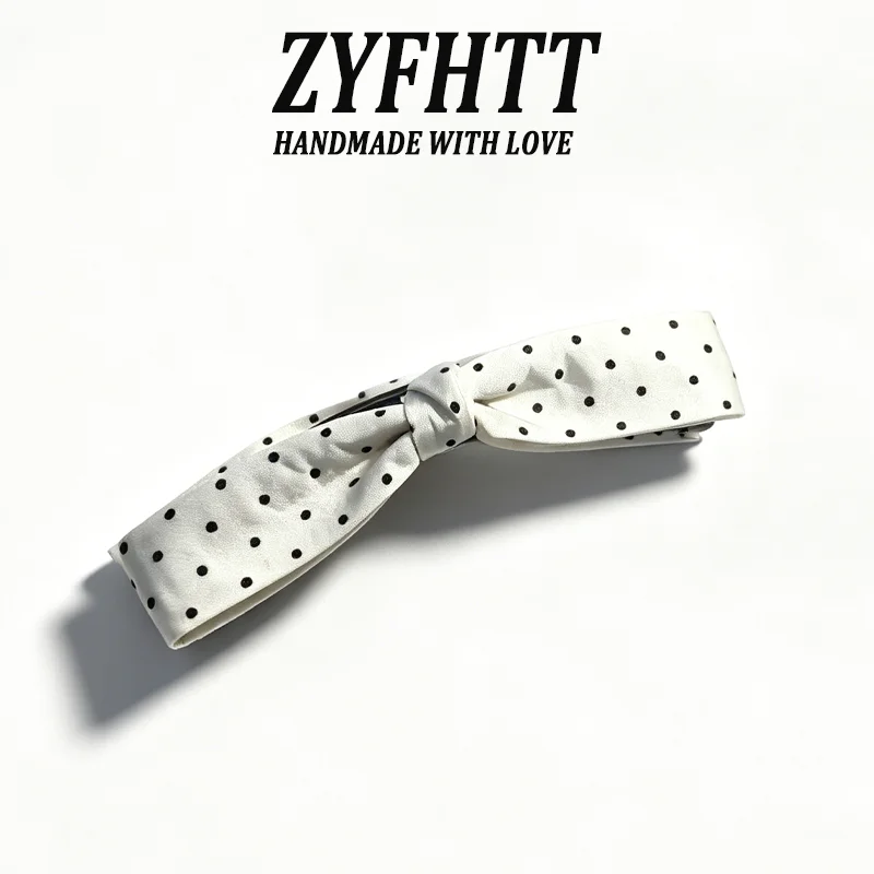 1/2 Stück ZYFHTT Schwarz-weiße gepunktete Haarspange mit Schleife für Damen, elegante Haarspange für den täglichen Gebrauch, Bananenspange, modische Haarspange für Mädchen, Pferdeschwanzspange – Detail 4