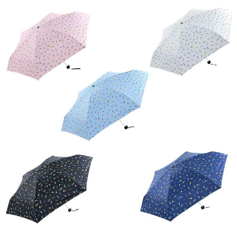 Flower UV Fresh Small Flowers Pattern 5-Folding Rainy Mini Pocket Umbrella For Women Anti-UV Small Parasol Umbrellas