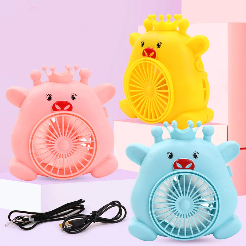 Cartoon Kawaii Pig Desktop Fan Girls Fan Outdoor Portable Fan With Usb Line Electric Fan Can Hang Neck Children Handheld Fan