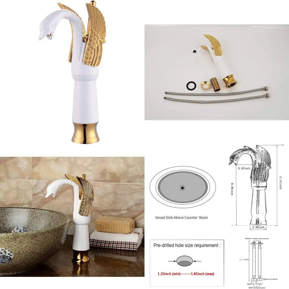 

White Gold Swan-Inspired Tall Single Handle Vessel Sink Faucet for Bowl Basin Mixer Tap with Elegant Design