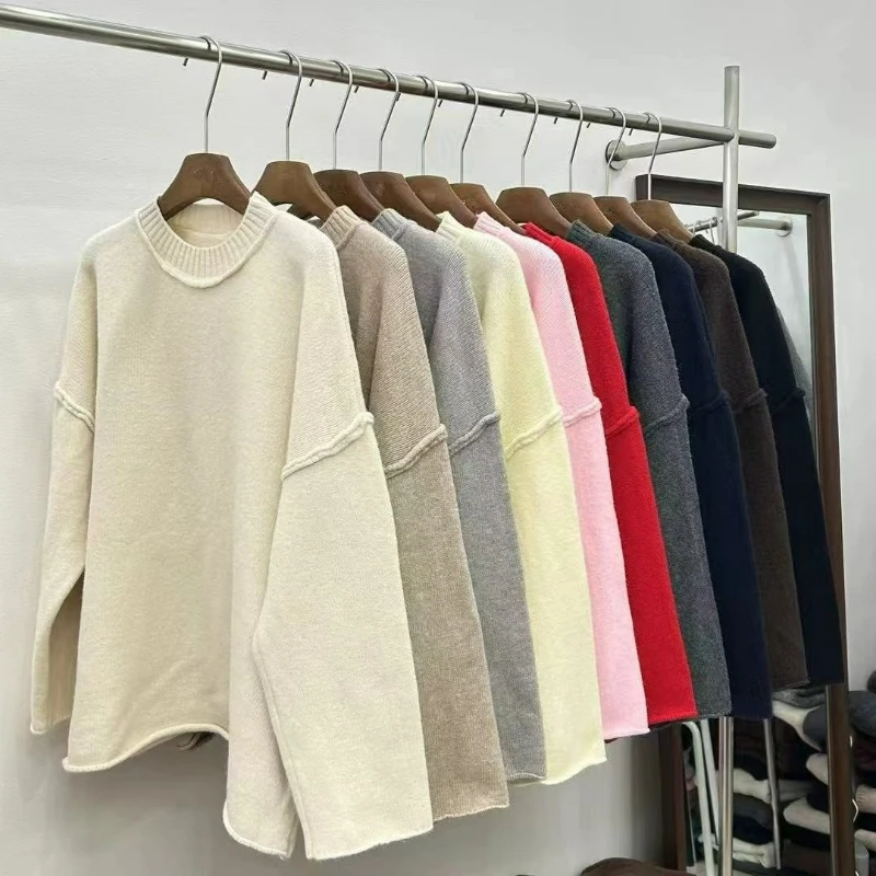 Pulls amples en tricot épais pour femmes, col rond, manches longues, décontractés, avec empiècements, pour l'automne et l'hiver