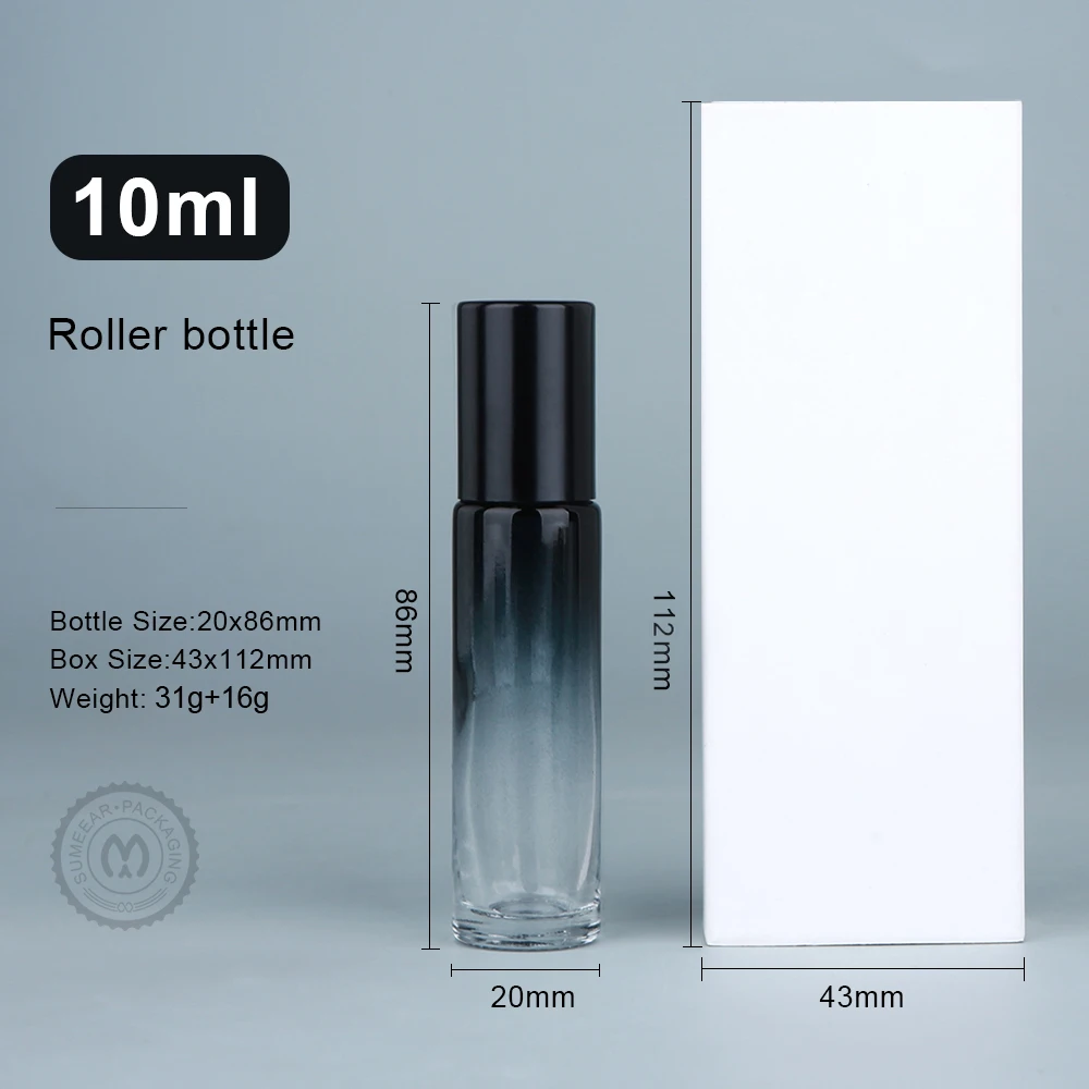 10/20/30pcs10ml botellas de rodillo de aceite esencial de vidrio grueso recargables con caja de embalaje para Perfume de fragancia