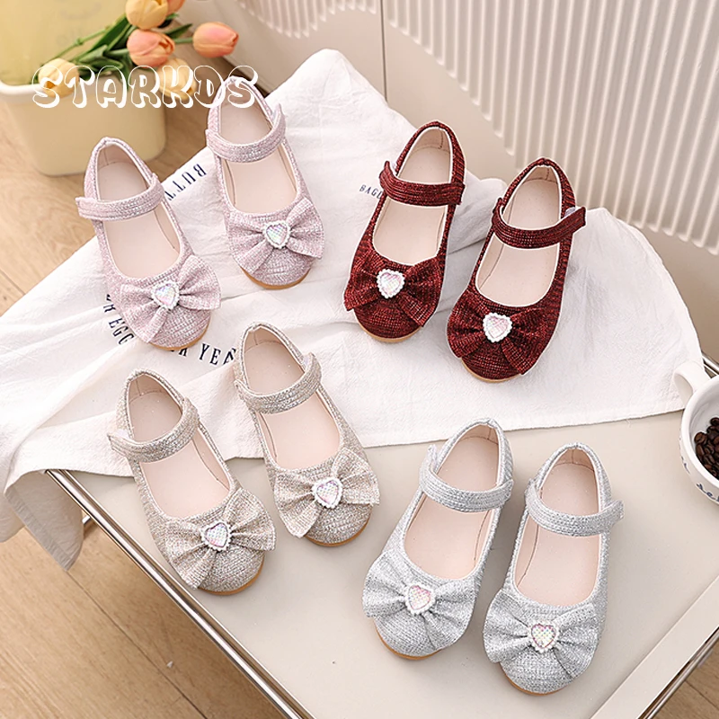 

Luxury Gold Silver Purl Embroidery Princess Shoes Kid Girls Bling Pearlescent Bowknot Ballet Flats Baby Child Elegant Zapatos