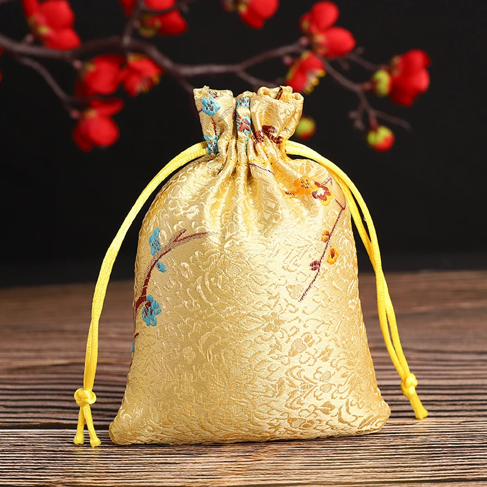 

Mini Tie Embroidered Drawstring Party Wedding Satin Storage Bag Pouch Jewelry Packaging Bag