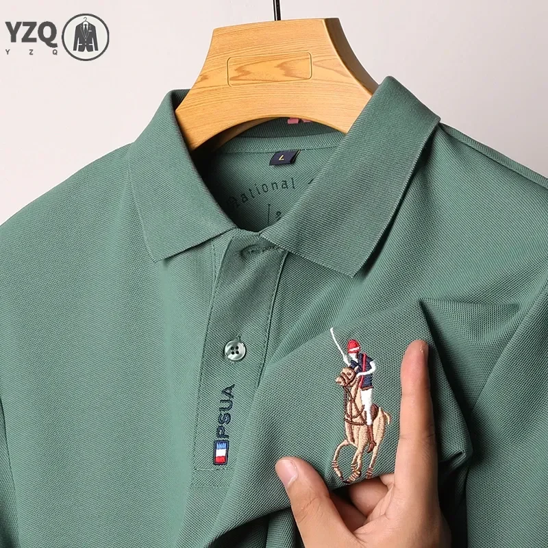 

Новая мужская деловая повседневная рубашка с короткими рукавами и значком, однотонная рубашка поло, модный дышащий удобный универсальный топ