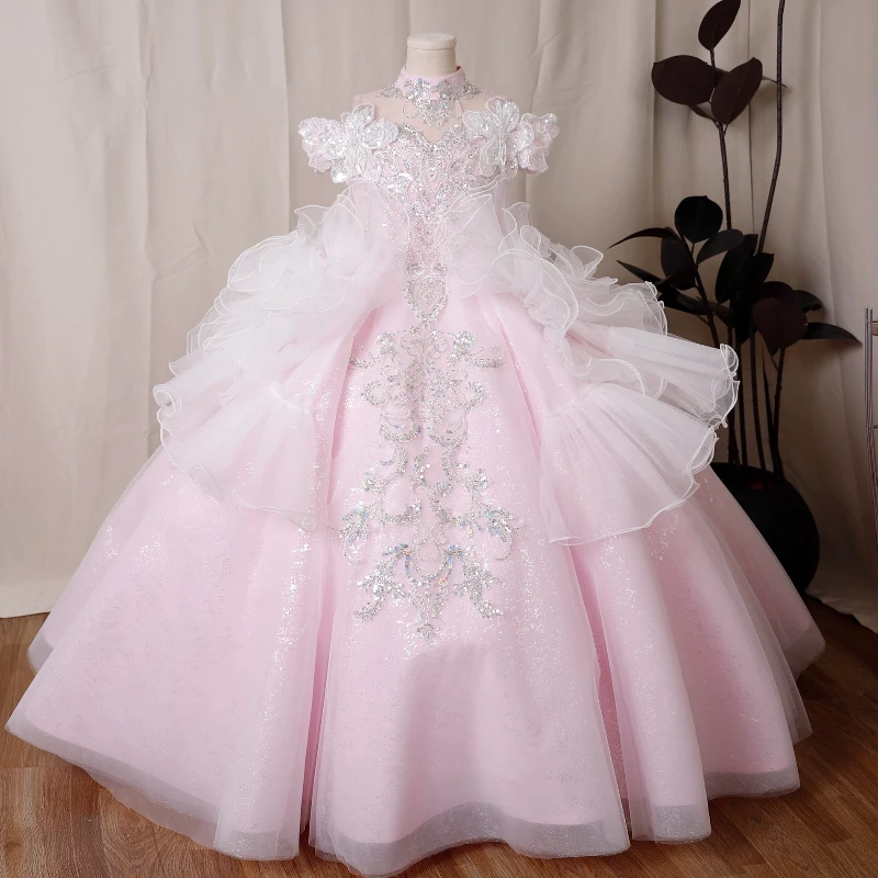 

Детское платье для дня рождения для девочек, платье принцессы с цветочным узором для девочек, детские платья для выступлений на фортепиано, торжественные праздничные платья