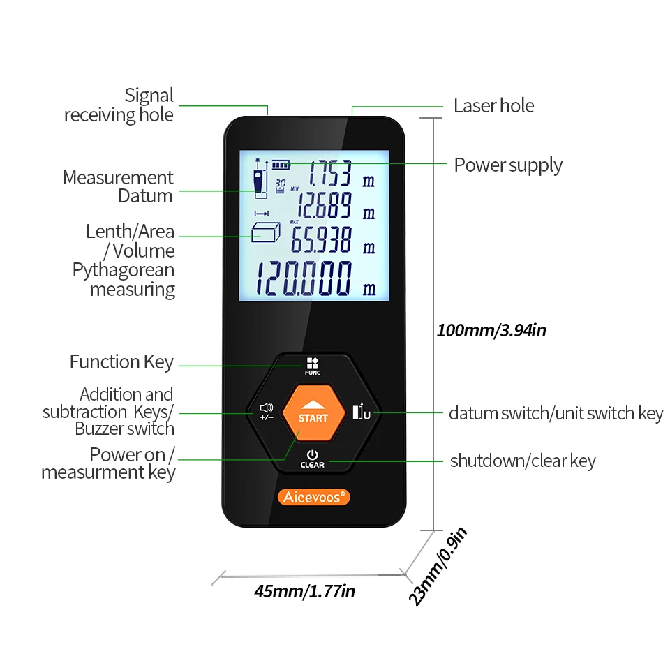 Aicevoos-Télémètre laser numérique à lumière verte, télémètre laser à faisceau vert, ruban à mesurer laser Trena, roulette, 50m, 70m, 100m, 120m