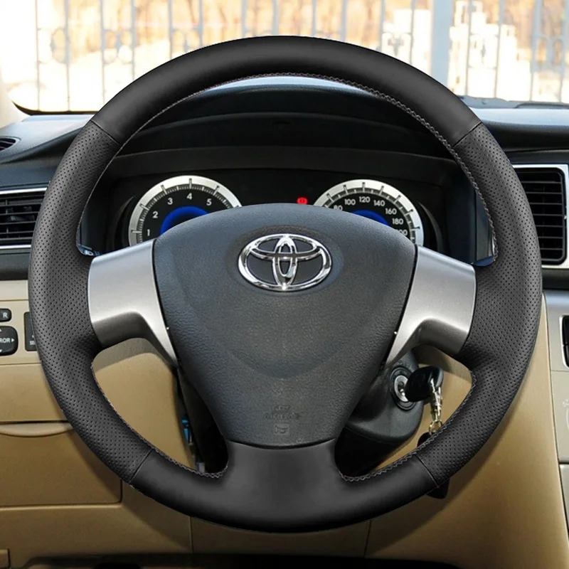 Customized Hand Sewing Car Steering Wheel Cover for Toyota 2007-2009 Corolla Genuine Perforated Leather Car Accessories