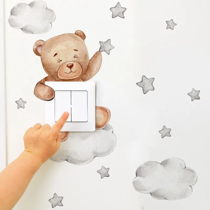 Cute Giraffe Bear Elephant Star Switch Sticker Kid Baby Bedroom Decoration Self-adhesive Home Decor Wallpaper Child Wall Decals image 5