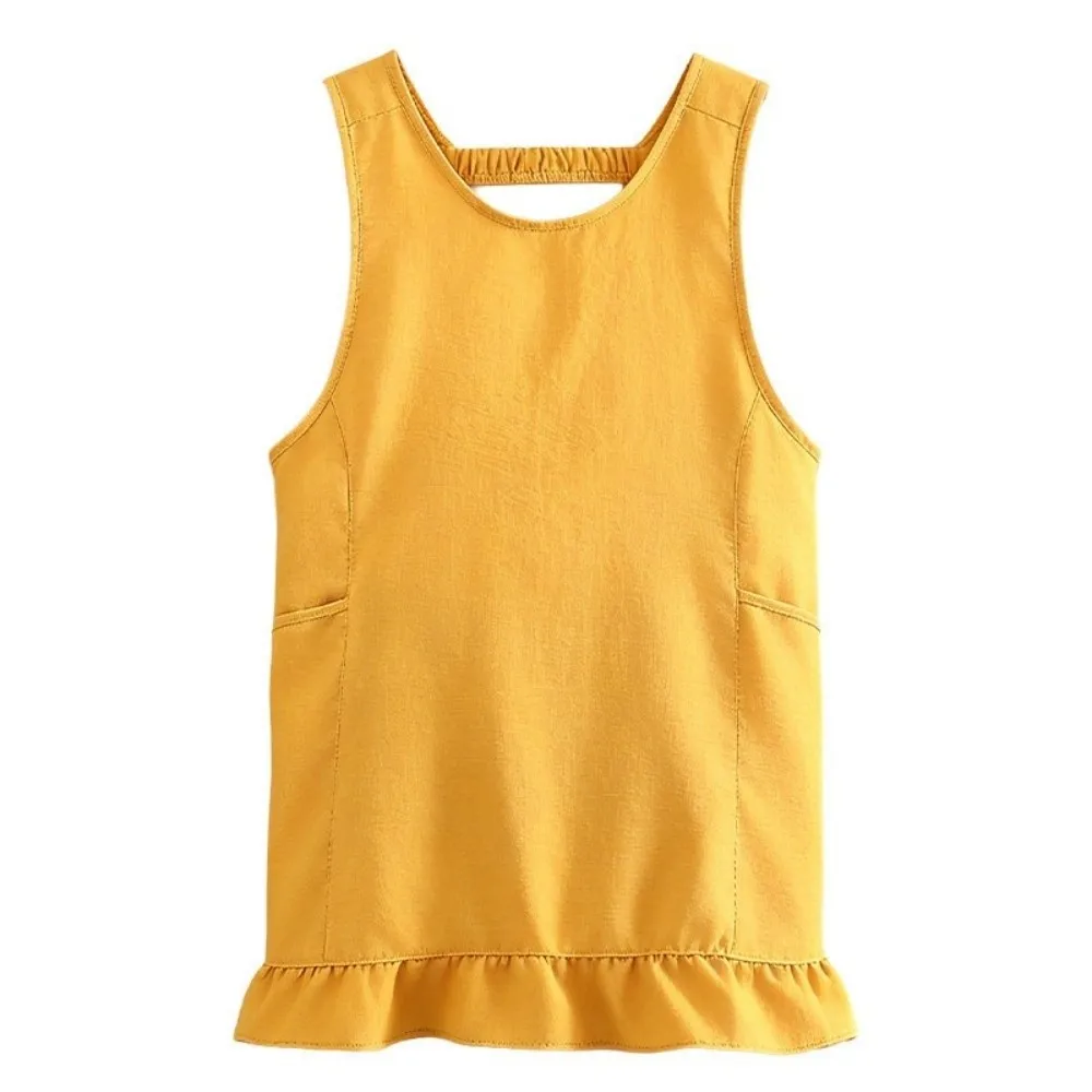 With Pocket Sleeveless Cooking Apron Stain-Resistant Breathable Fabric Cotton-Linen Apron Adjustable Fit Widened Shoulder Straps