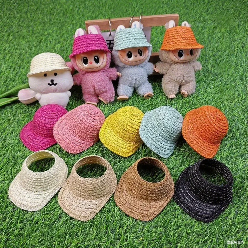 

Clothes Accessories For Labubu 15/17Cm Dolls 1st To 3rd Generation Decorative Solid - Color Baseball Summer Straw Hat Apparel