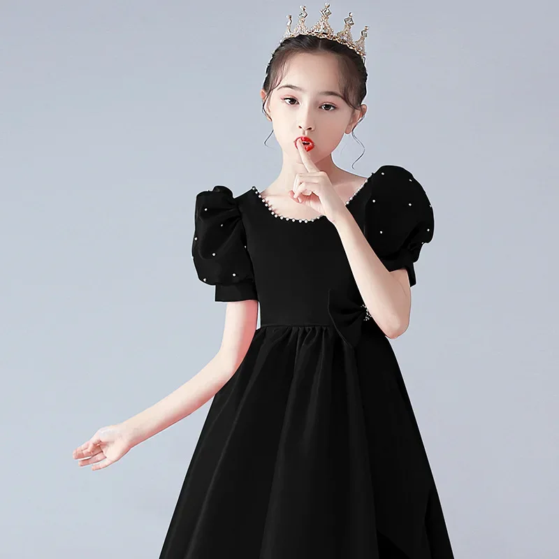 Black Flower girl Dress for Prom Teen Wedding Ceremony dresses Children costume 12 14 15 Years Kids Party Evening Ball Gown Robe