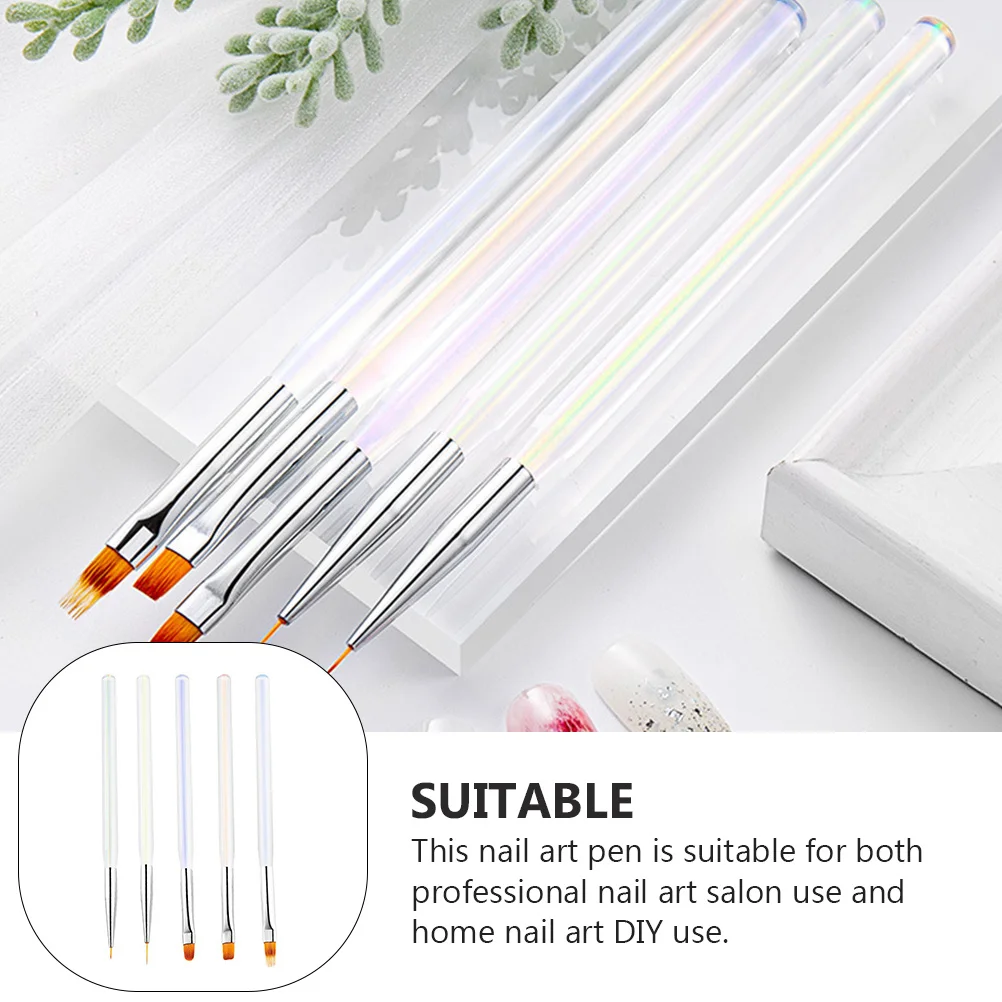 5 個ネイル描画ペンセットプロフェッショナルアクリルハンドルネイルアートブラシクリエイティブマニキュアペイント DIY ツールのためのスムーズな流れ